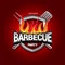 Barbecue party design with fire on shield, Barbecue invitation. Barbecue logo. BBQ template menu design. Barbecue Food flyer.