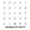 Barbecue party, grill, garden party, meat, picnic, barbecue food, fish, beer line icons. Editable strokes. Flat design
