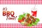 Barbecue party horizontal banner. Grill summer food. Picnic cooking device. Flat isometric illustration. Family weekend