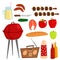 Barbecue party products BBQ grilling kitchen outdoor family time cuisine lunch vector illustration