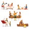 Barbecue Picnic Retro Cartoon Icons Set