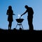 Barbecue poster with silhouette of woman man and grill template