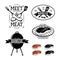 Barbecue related labels, badges and design elements. Vector vintage illustration.