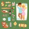 Barbecue resting picnic couple and vector icons.