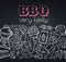 Barbecue round banner, blackboard style