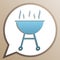 Barbecue simple sign. Bright cerulean icon in white speech balloon at pale taupe background. Illustration