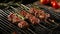 Barbecue skewers loaded with sizzling meat kebabs are grilling to perfection, Ai Generated