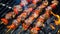 Barbecue skewers loaded with sizzling meat kebabs are grilling to perfection, Ai Generated