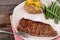 Barbecue strip loin steak with vegetables