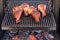 Barbecue turkey`s legs on the open grill
