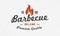 Barbecue vintage logo. BBQ grill logo, emblem, label with fire flame. Template for restaurant, cafe and steak house. Vector illust