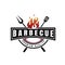 Barbecue vintage logo concept. grill tool with fire flame stamp template.