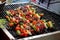 Barbecued food, beef with vegetables skewers