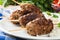 Barbecued kofta with rice on a plate