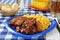 Barbecued ribs with macaroni and cheese