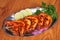 Barbecued shrimp on platter