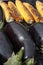 Barbecuing vegetables on charcoal fire closeup image.