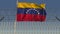 Barbed wire against waving flag of Venezuela. 3D rendering