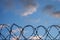 Barbed wire on the background of the cloudy sky. The concept of border closure, prison or loss of freedom