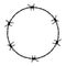 Barbed wire circle. Round wire frame with sharp spikes. Symbol of fence, prison, prohibition. Black barbed chain border. Steel