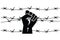 Barbed wire clenched in fist. Illustration on the theme of dictatorship and the Holocaust. Console camp. Barbed wire