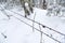 Barbed wire lines in snow