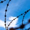 Barbed wire rusty on a background of blue sky