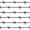 Barbed wire. Seamless pattern isolated on white background. Steel barbwire with spikes. Black silhouette of chain of wires in line