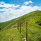 Barbed wires laid to mark the track on the meadows on Badhra Kund Top in Ganderbal, Kashmir