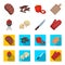 Barbeque grill, champignons, knife, barbecue mitten.BBQ set collection icons in cartoon,flat style vector symbol stock