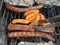 Barbeque Lamb and spiced chicken sausages  over hot coals, South Africa