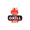 Barbeque logo, barbeque grill logo icon with steak meat and fire flame icon design illustration Vector