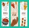 Barbeque picnic party banner meat steak roasted on round hot barbecue grill vector illustration. Bbq in park, banner