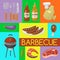 Barbeque picnic party banner meat steak roasted on round hot barbecue grill vector illustration. Bbq in park, banner