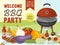 Barbeque picnic party poster meat steak roasted on round hot barbecue grill vector illustration. Bbq in park, banner
