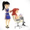 Barber combing cute client girl