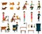 Barber pet grooming salon vector flat icon set