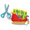 Barber santa sleigh with piles presents cartoon