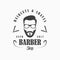 Barber Shop logo. Hairdressing salon template emblem with face man with beard and glasses, straight razor. Vector.