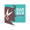 Barber shop logo or vector icon of man head and scissors for barbershop salon, premium hairdresser coiffeur