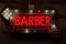 Barber shop whit neon sign in Chelsea market, New York, hipster