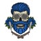 Barber Skull. Hipster skull with barber blade, roses and sunglasses. Illustration for barbershop.