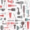 Barber tools, hair stylist set, seamless colorful pattern
