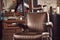 Barbershop armchair. Modern hairdresser and hair salon, barber shop for men.