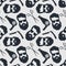 Barbershop background, seamless pattern with hairdressing scissors, razor and hipster face. Vector illustration