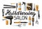 Barbershop banner with professional hairdressing tools.