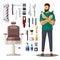 Barbershop or hairdresser salon icons, accessories