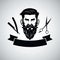 Barbershop Logo Template with Hipster Head and Scissors. Vector Illustration