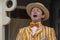 A Barbershop Quartet member sings at Disneyland, Anaheim