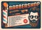 Barbershop retro banner with hipster, barber tools